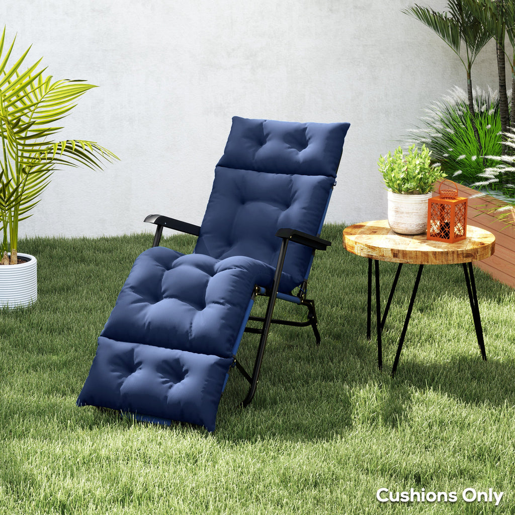 Tufted 74.8" x 22" x 4" Outdoor Chaise Lounge Cushion with Ties, Navy Blue