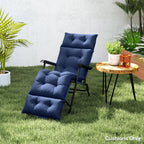 Tufted 74.8" x 22" x 4" Outdoor Chaise Lounge Cushion with Ties, Navy Blue