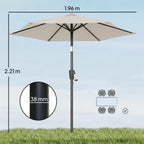 2 m Garden Parasol with Crank Handle, Tilt Function & UV30+, Light Grey