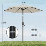 2 m Garden Parasol with Crank Handle, Tilt Function & UV30+, Light Grey