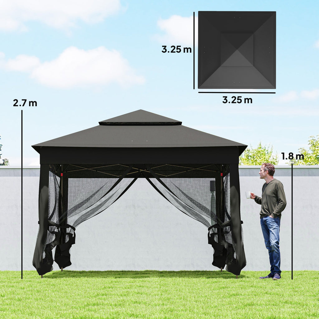 3 x 3 m Pop Up Gazebo with Double Roof, Netting & Carry Bag, Black
