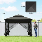 3 x 3 m Pop Up Gazebo with Double Roof, Netting & Carry Bag, Black