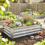 Galvanized Raised Garden Bed for Vegetables, Herbs & Succulents, 4' x 2' x 1' Metal Planter Box in Silver