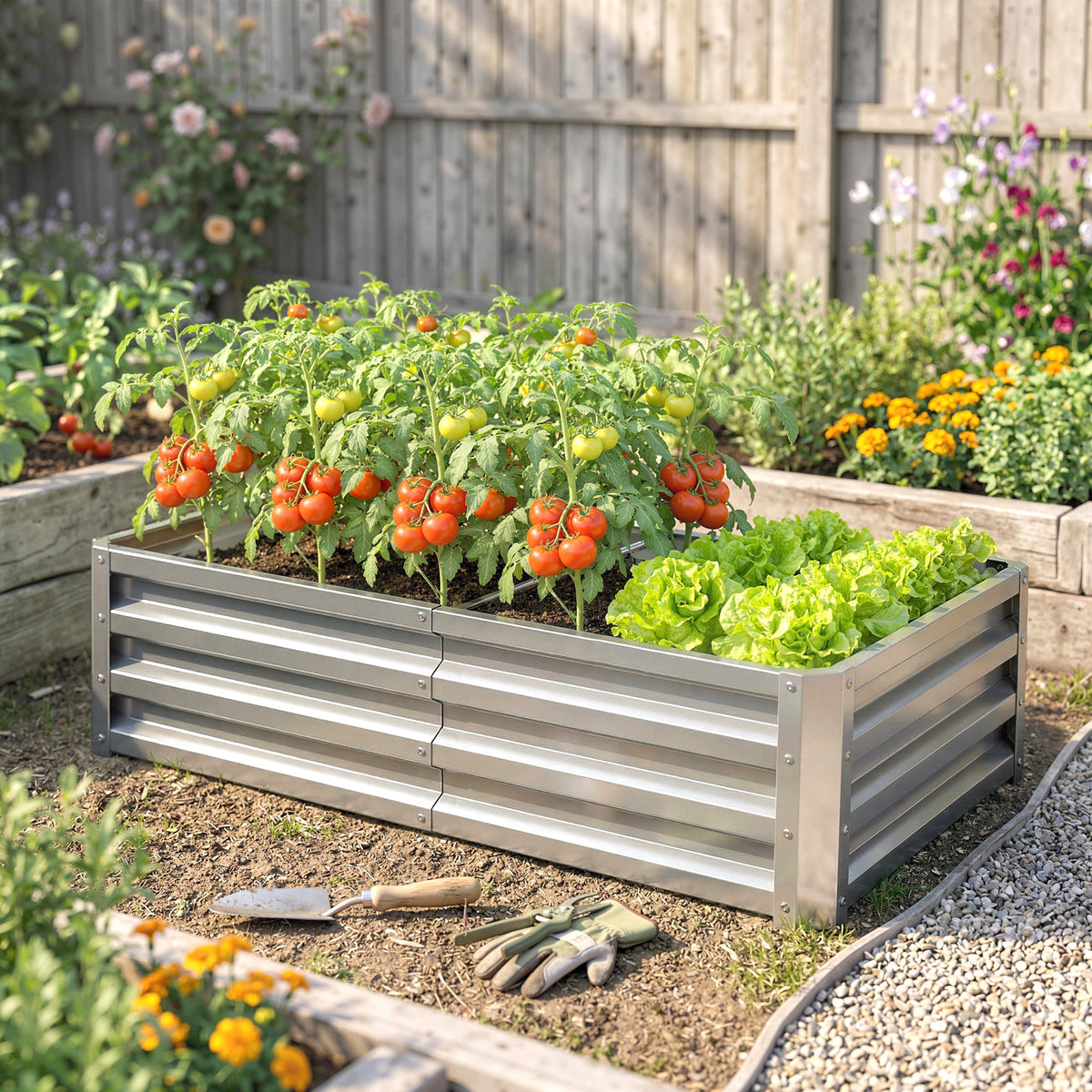 Galvanized Raised Garden Bed for Vegetables, Herbs & Succulents, 4' x 2' x 1' Metal Planter Box in Silver