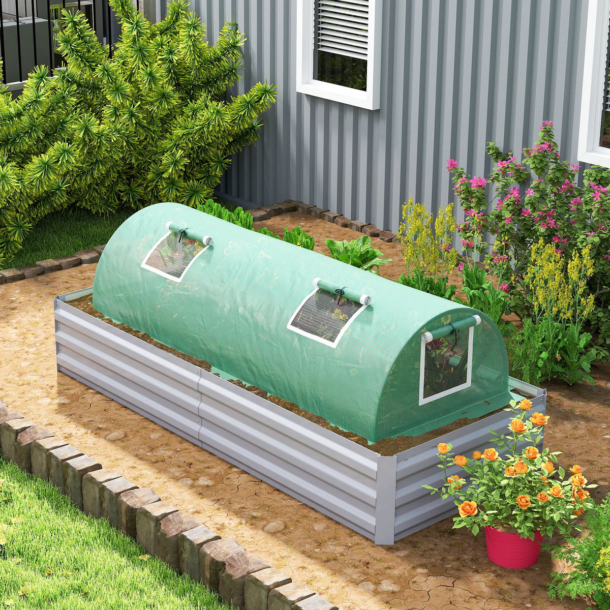 7' x 3' x 2' Portable Mini Greenhouse with 5 Mesh Windows, Green