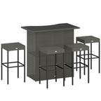 5 Piece Outdoor Wicker Bar Set with Glass Top Table and 4 Stools, Dark Gray