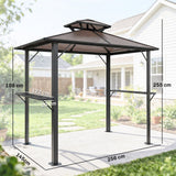 2.5 x 1.5 m Hardtop BBQ Grill Gazebo with 2 Shelves, Brown
