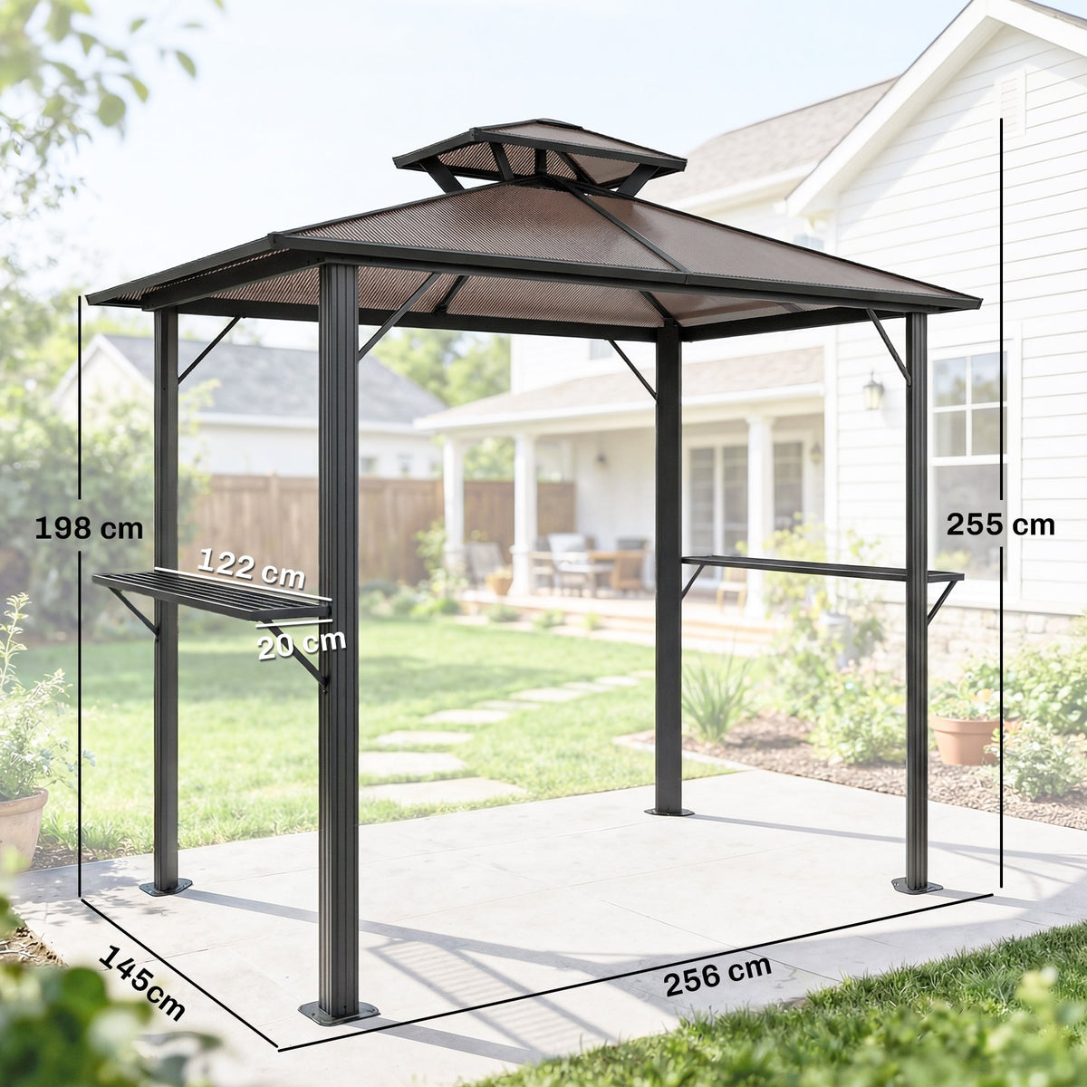 2.5 x 1.5 m Hardtop BBQ Grill Gazebo with 2 Shelves, Brown