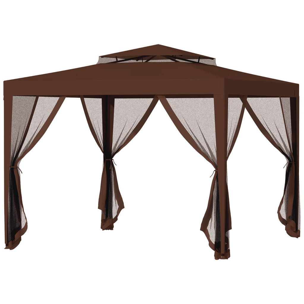 10' x 10' Canopy Tent with Mesh Netting and Double Tier Roof, Brown