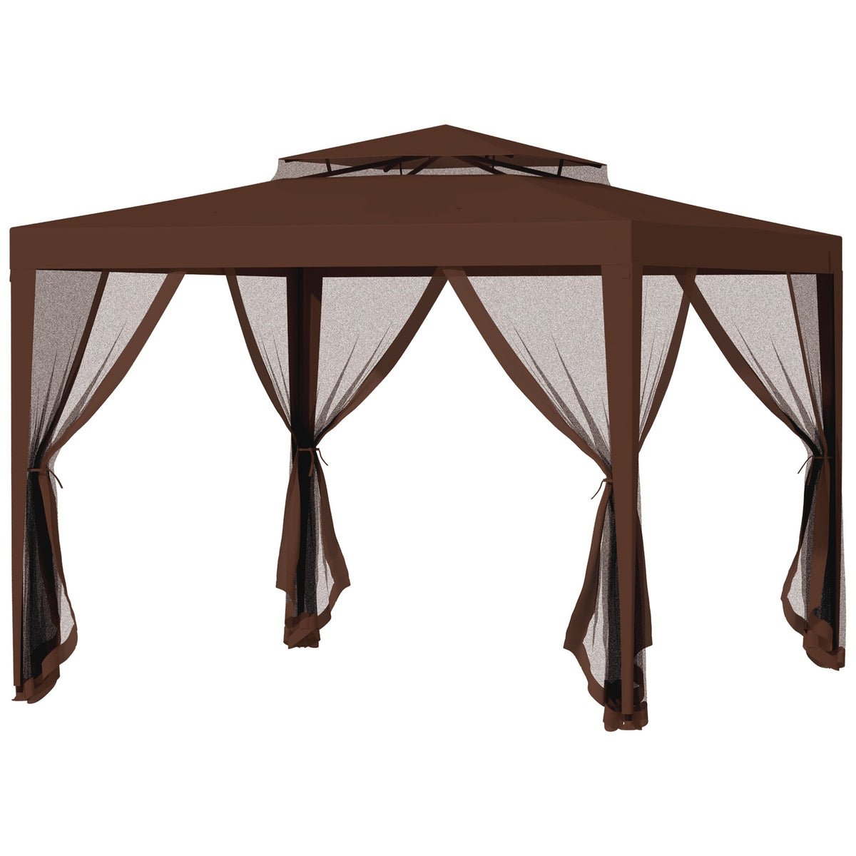10' x 10' Canopy Tent with Mesh Netting and Double Tier Roof, Brown