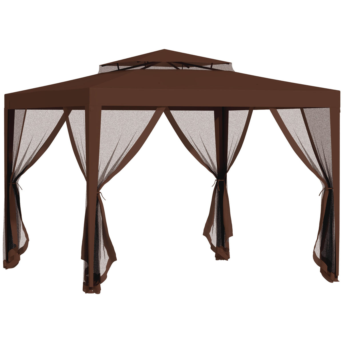 10' x 10' Canopy Tent with Mesh Netting and Double Tier Roof, Brown
