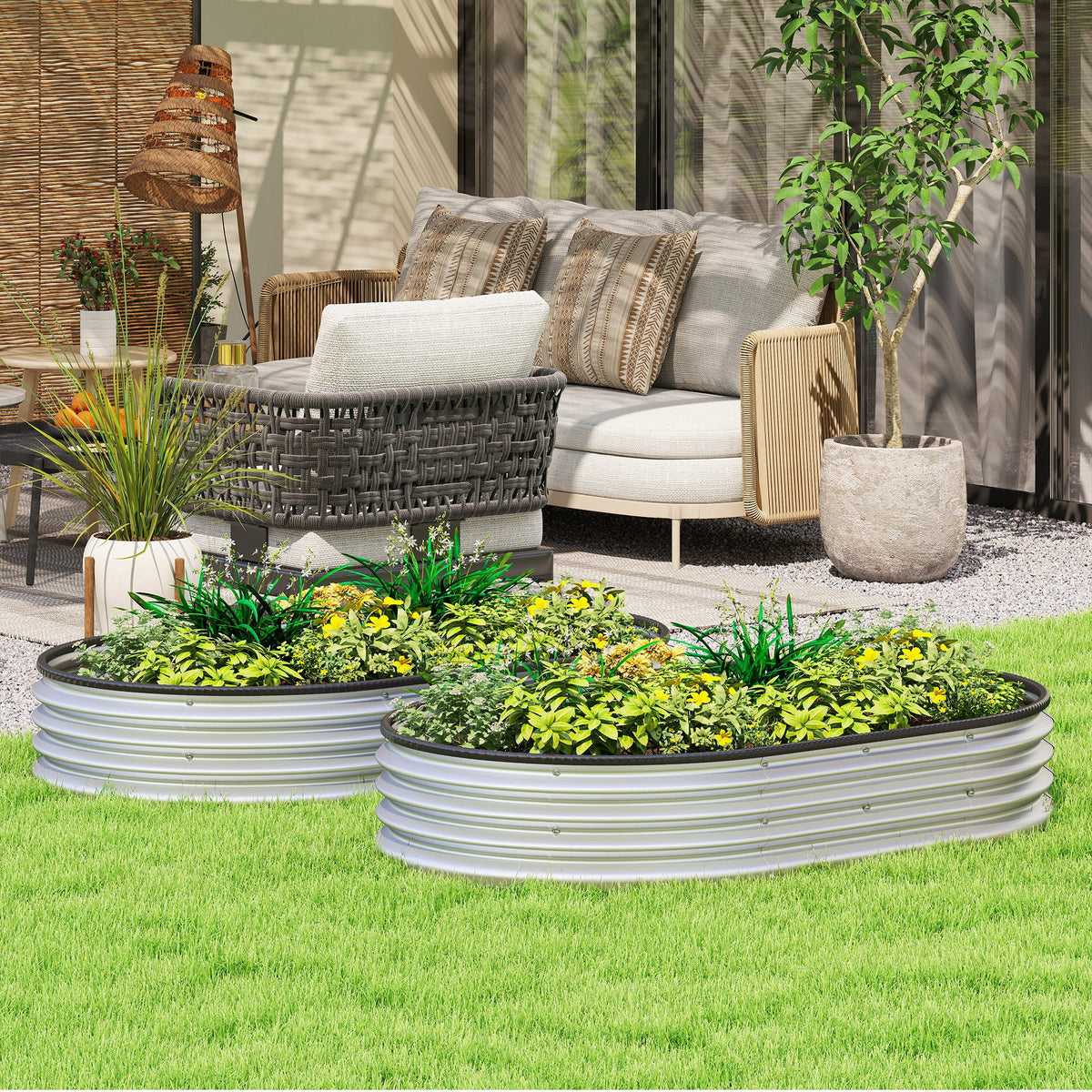 2pcs 5 x 3 x 1 ft Galvanized Raised Garden Beds, Silver
