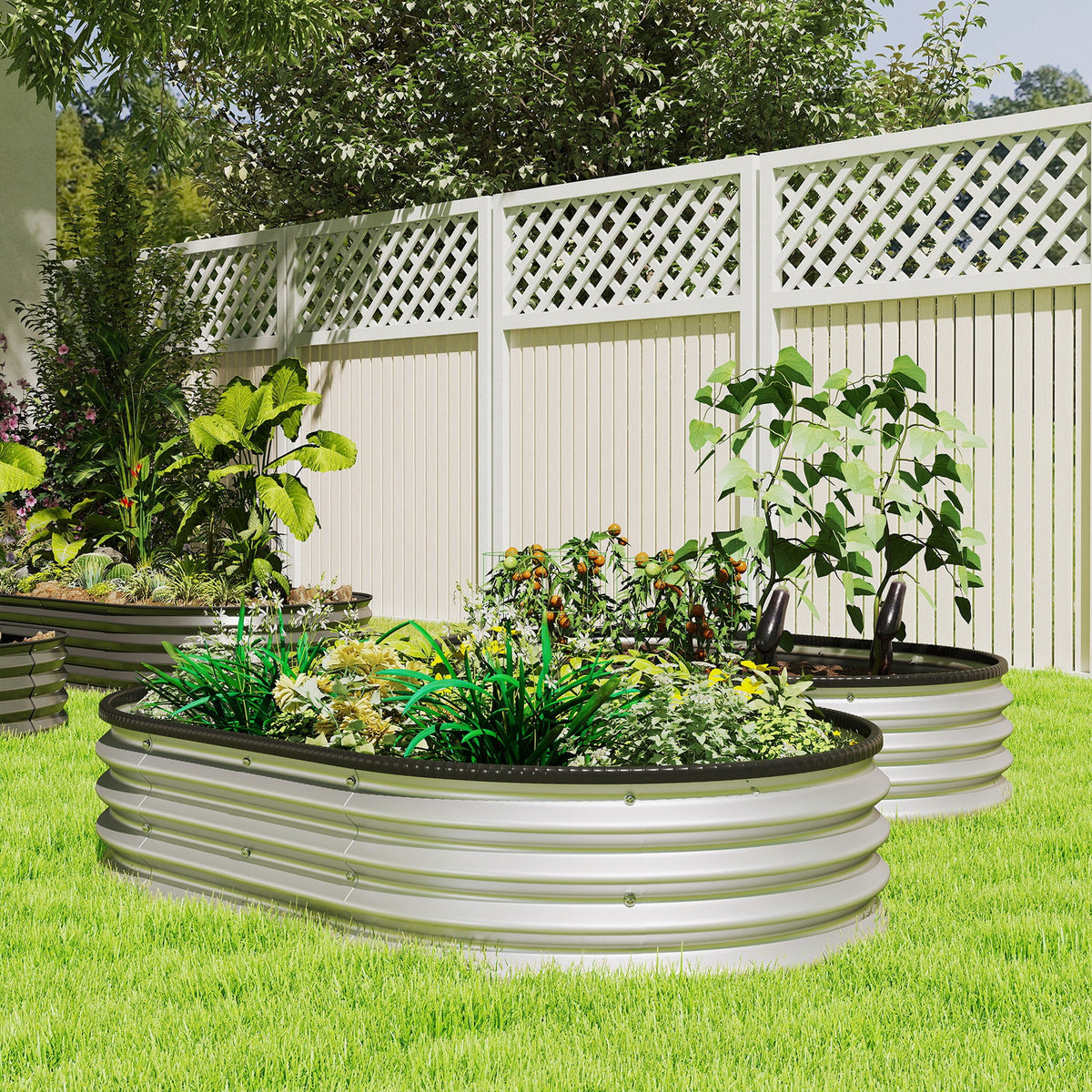 2pcs 5 x 3 x 1 ft Galvanized Raised Garden Beds, Silver