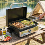 Portable Gas Plancha Grill 3.5 kW, Tabletop Griddle with Grease Cup, Black