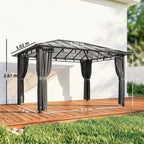 3 x 4 m Hardtop Gazebo with Polycarbonate Roof and Curtains, Dark Grey