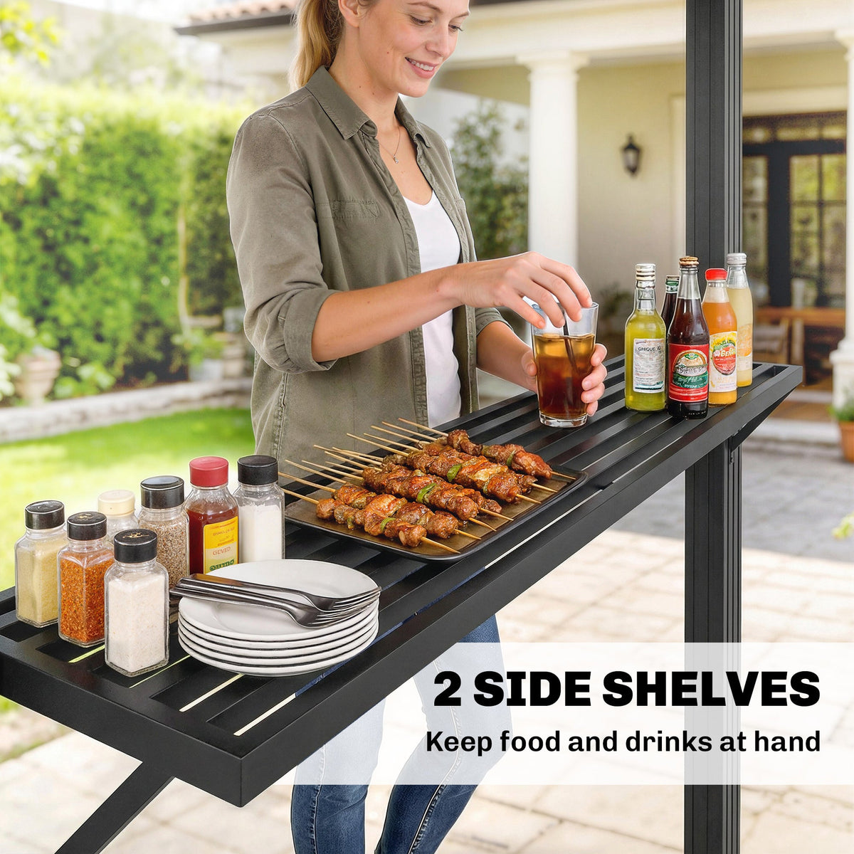 2.5 x 1.5 m Hardtop BBQ Grill Gazebo with 2 Shelves, Brown