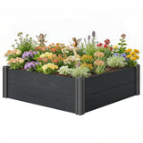 3 x 3 x 1ft Vinyl Raised Garden Bed with Open Bottom, Grey Wood Effect
