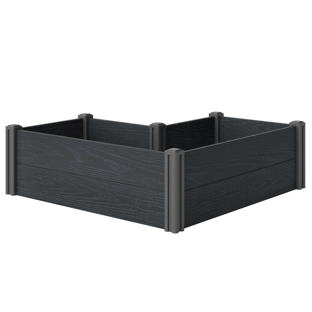 3 x 3 x 1ft Vinyl Raised Garden Bed with Open Bottom, Grey Wood Effect