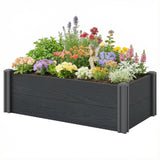 3 x 3 x 1ft Vinyl Raised Garden Bed with Open Bottom, Grey Wood Effect