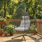 Hanging Egg Chair with Stand, Metal Frame and Adjustable Height, Dark Grey