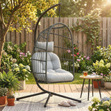 Hanging Egg Chair with Stand, Metal Frame and Adjustable Height, Dark Grey