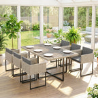 7-Piece Light Grey Rattan Dining Set with WPC Table, 6 Chairs & 12 Cushions