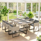 7-Piece Light Grey Rattan Dining Set with WPC Table, 6 Chairs & 12 Cushions