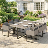 7-Piece Light Grey Rattan Dining Set with WPC Table, 6 Chairs & 12 Cushions