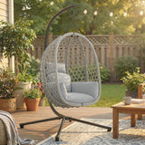 Hanging Egg Chair with Stand, Rattan Hammock, Thick Cushion, Light Grey