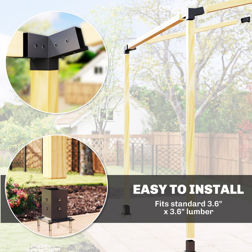 6 PCS Pergola Kit for 4" x 4" Lumber with 15° Slanted Roof, Black
