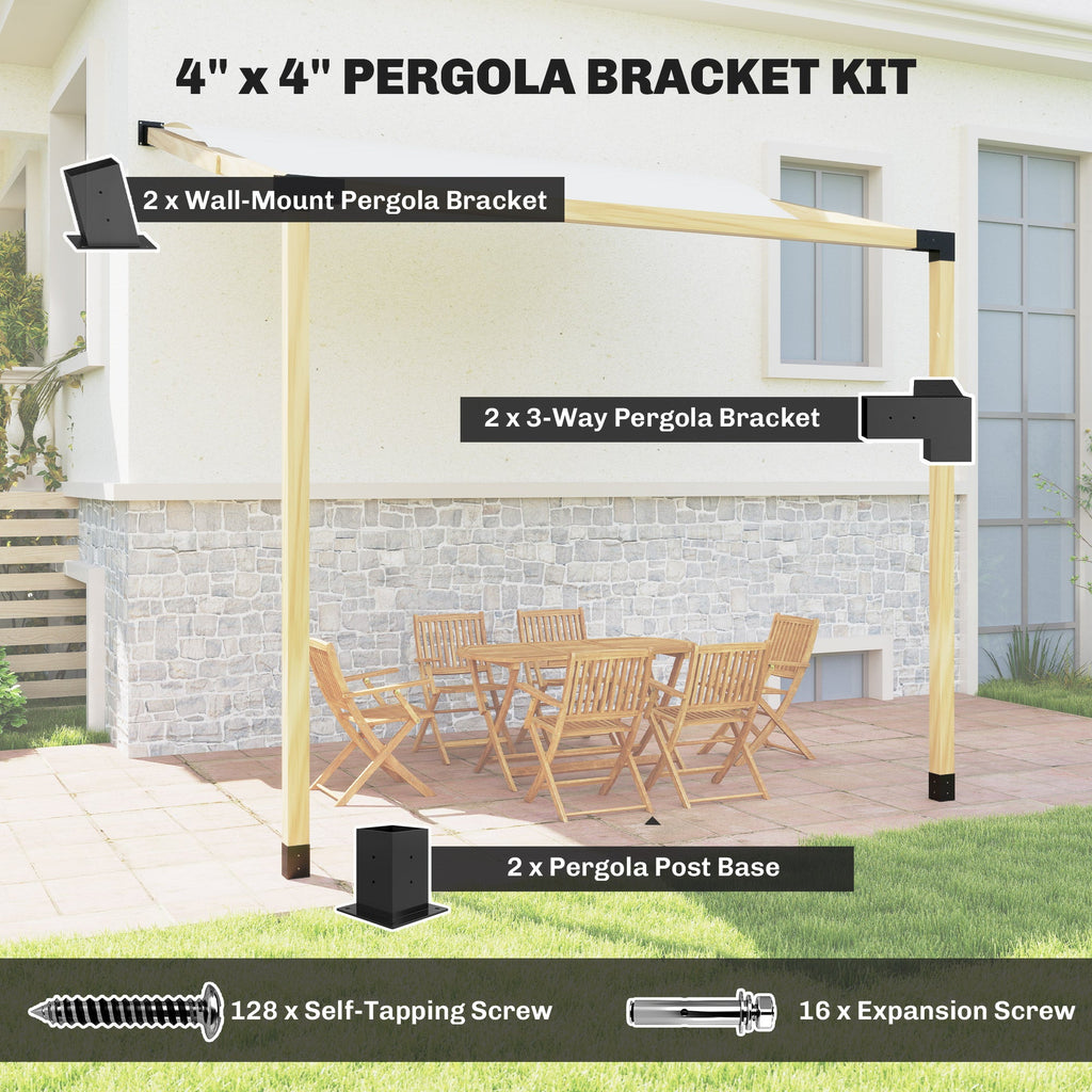 6 PCS Pergola Kit for 4" x 4" Lumber with 15° Slanted Roof, Black