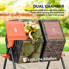 34.5 Gallon Dual Chamber Compost Tumbler with Steel Legs, Orange