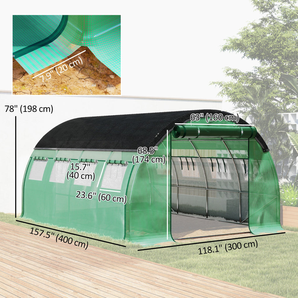 10' x 13' x 6.5' Walk-in Tunnel Greenhouse with 2 Doors, Green