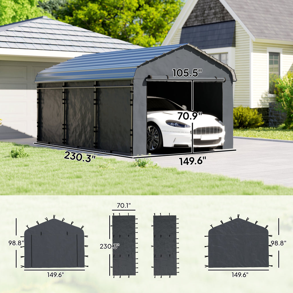Carport Sidewall Panels Set of 4 for 12' x 20' Carports, Dark Gray