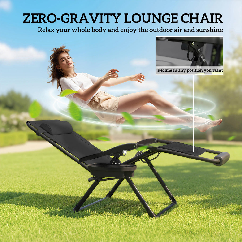 Zero Gravity Lounger Chair with Cup Holder, 400 LBS Capacity, Black