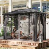 2 x 3.5 m Hardtop Gazebo with Galvanised Roof, Netting & Curtains, Dark Grey
