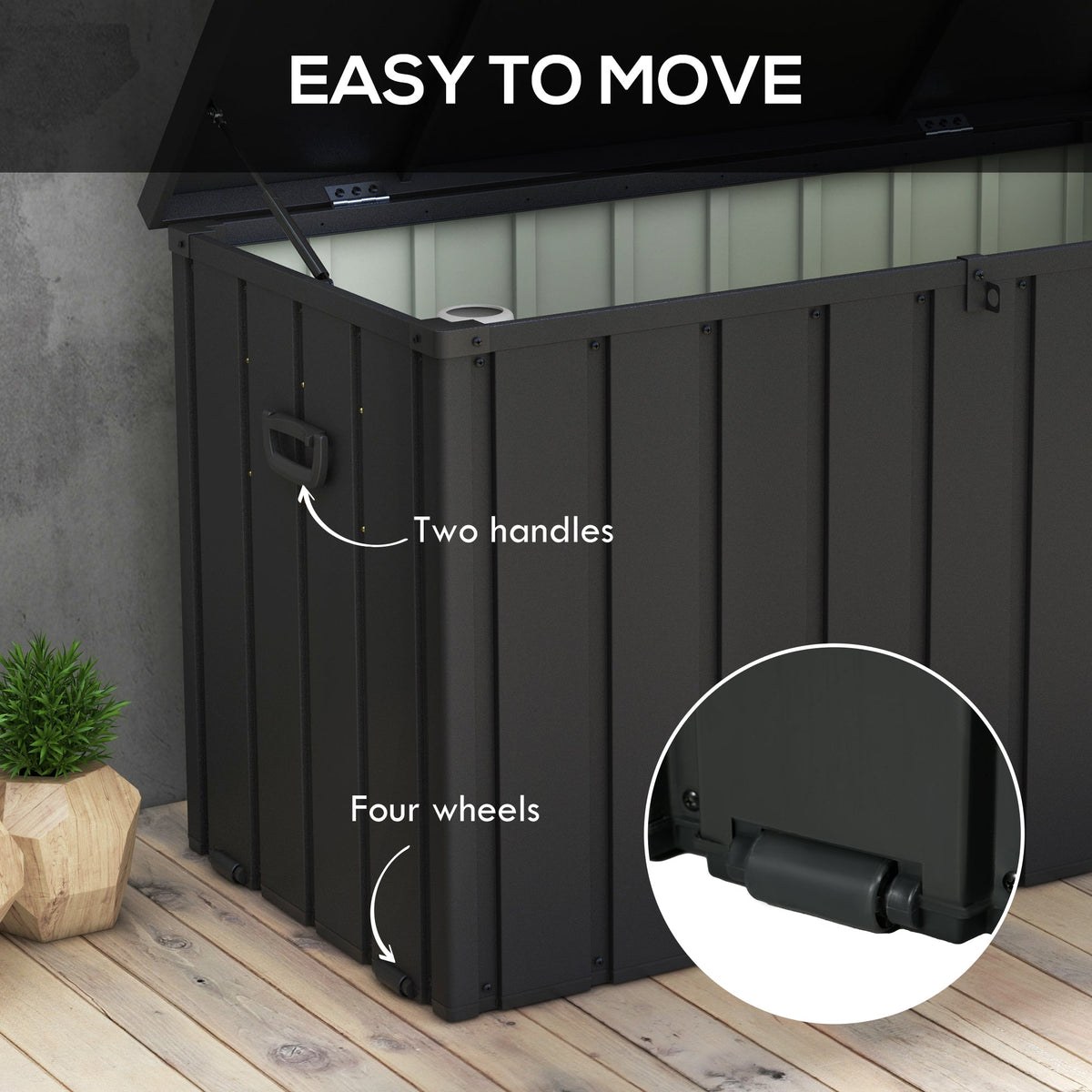 119 Gallon Galvanized Steel Deck Box with Wheels and Handles, Dark Grey