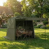 2 x 2 m Pop Up Gazebo with Awning, Sides, Mesh Windows & Carry Bag, Army Green