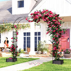 7.2ft Garden Arch with 2 Planter Boxes for Climbing Plants, Black