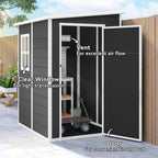 4 x 5FT Plastic Lean-to Garden Shed with Floor, Window and Vent, Black