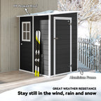 4 x 5FT Plastic Lean-to Garden Shed with Floor, Window and Vent, Black