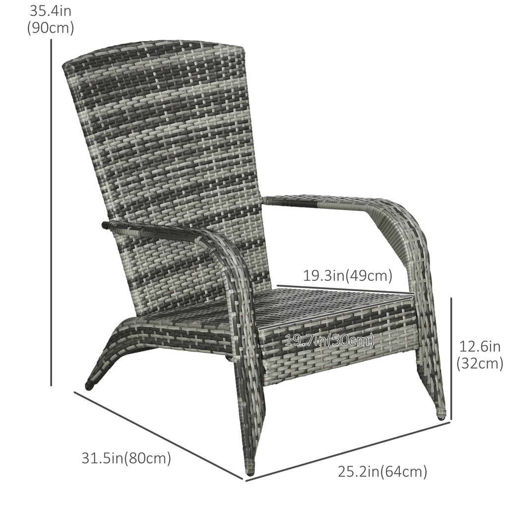 Patio Wicker Adirondack Chair with Soft Cushions and Curved Back, Grey