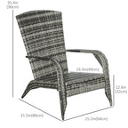 Patio Wicker Adirondack Chair with Soft Cushions and Curved Back, Grey