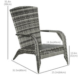 Patio Wicker Adirondack Chair with Soft Cushions and Curved Back, Grey