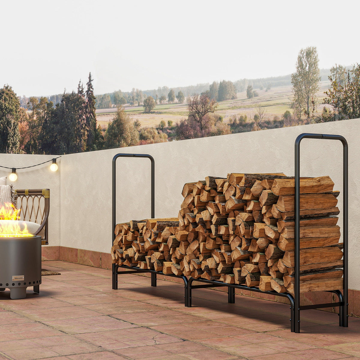 Heavy-Duty Firewood Rack with Waterproof Cover in Dark Green, 78.7" x 14.2" x 39"