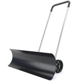 37" Extra-Wide Aluminum Snow Pusher with Wheels and Ergonomic Handle, Black