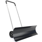 37" Extra-Wide Aluminum Snow Pusher with Wheels and Ergonomic Handle, Black
