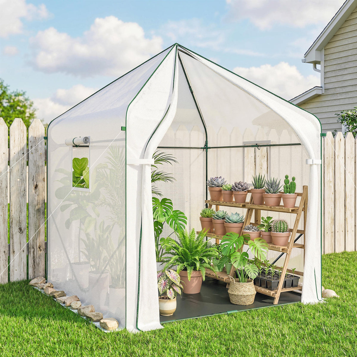 63" x 63" x 78.7" Mini Walk-in Greenhouse with PE Cover, Roll-up Door & 3 Mesh Windows, White