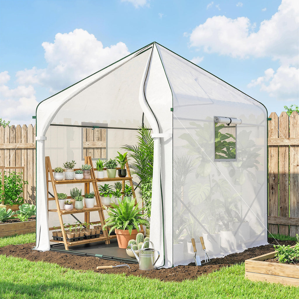 63" x 63" x 78.7" Mini Walk-in Greenhouse with PE Cover, Roll-up Door & 3 Mesh Windows, White