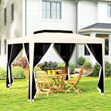 10' x 10' Canopy Tent with Mesh Netting and Double-Tier Roof, Beige